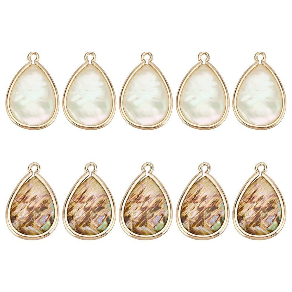 8145 10 Pcs Abalone Shell Charms, 2 Colors Teardrop Shell Pendant Natural